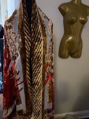 Velvet Floral & Striped Sheer Drape Scarf Shawl